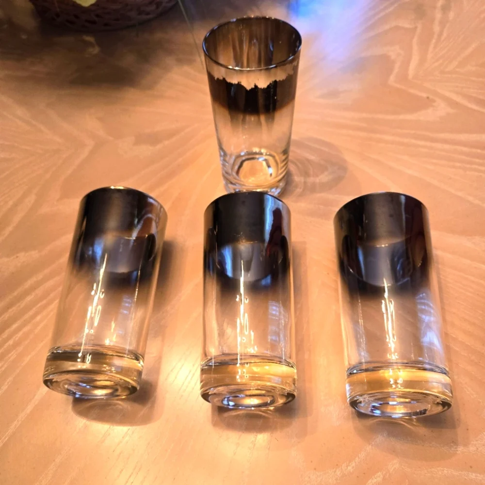 4 Vintage Tumbler Bar Glasses, Bronze/Gold Shading